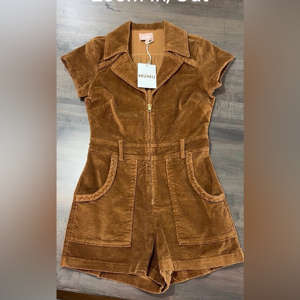 SHOW ME YOUR MUMU MEDIUM OUTLAW BROWN CORDUROY ROMPER NWT